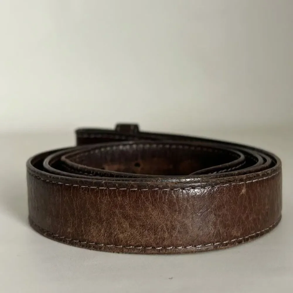 Maidas Houston Belt Strap Genuine Calf Leather Brown Snap On Distressed Mens 34